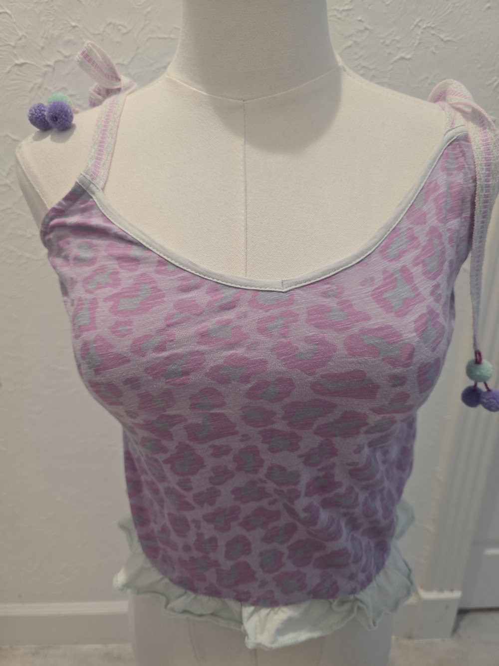 Y2K Fairy Boho Top Lot – Pink Purple Leopard + Floral Lace Camis – Size L